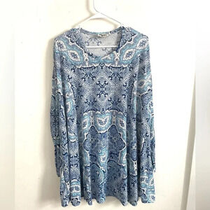 Show Me Your Mumu Will  Artsy Boho Tunic Blue Long Sleeve blouse XL